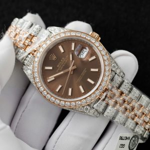 Rolex DateJust Replica Watch Dial Chocolate Custom Gold Wrapped + Moissanite Diamonds 41mm (1)