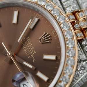 Rolex DateJust Replica Watch Dial Chocolate Custom Gold Wrapped + Moissanite Diamonds 41mm (1)