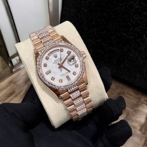 Rolex Day-Date Meteorite Dial Replica Watch Gold Wrapped Moissanite Diamonds 36mm (2)