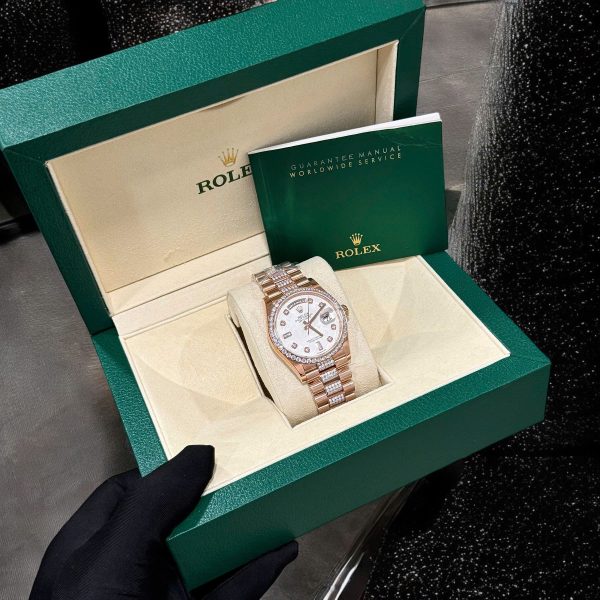 Rolex Day-Date Meteorite Dial Replica Watch Gold Wrapped Moissanite Diamonds 36mm (2)