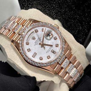 Rolex Day-Date Meteorite Dial Replica Watch Gold Wrapped Moissanite Diamonds 36mm (2)