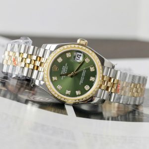 Rolex DateJust Best Replica Watch Green Dial Custom Gold Wrapped + Moissanite Diamond GMF 31mm (1)