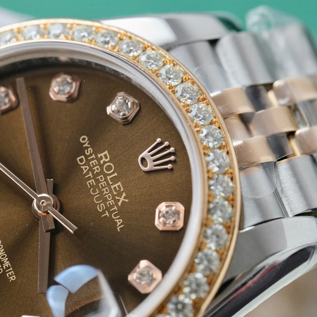 Rolex DateJust Replica Watch Chocolate Dial Custom Moissanite Diamonds 31mm (5)