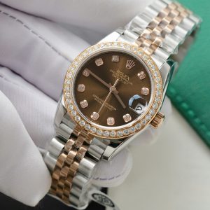 Rolex DateJust Replica Watch Chocolate Dial Custom Moissanite Diamonds 31mm (2)