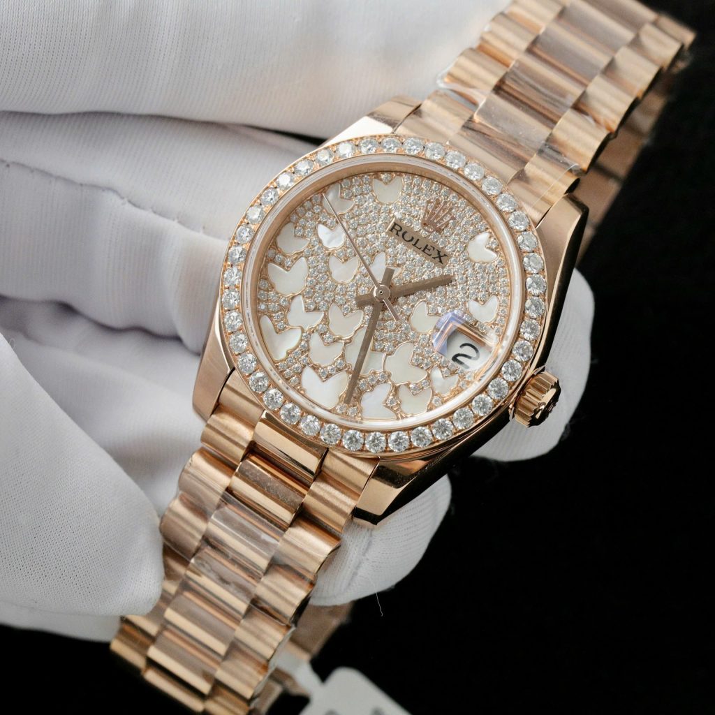 Rolex DateJust Womens Replica Watch Gold Wrapped + Moissanite Diamond Custom Hong Kong 31mm (2)