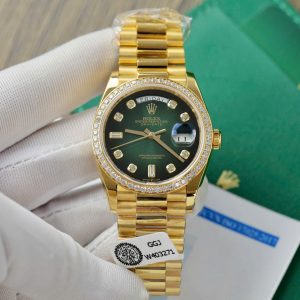 Rolex Day-Date 128238 Dial Green Ombre Replica Watch Gold Wrapped + Moisssanite Diamonds Custom 36mm (2)