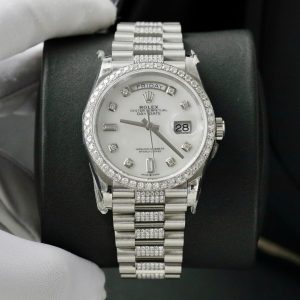 Rolex Day-Date Mother Of Pearl Dial Replica Watch Moissanite Diamonds Custom 36mm (2)