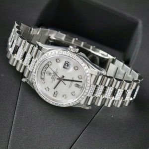 Rolex Day-Date Mother Of Pearl Dial Replica Watch Moissanite Diamonds Custom 36mm (2)