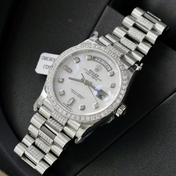 Rolex Day-Date Mother Of Pearl Dial Replica Watch Moissanite Diamonds Custom 36mm (2)