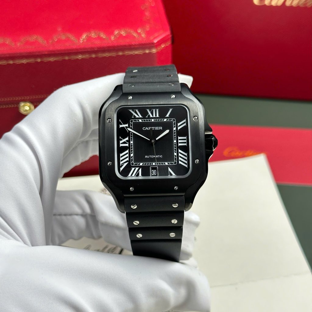 Cartier Santos Black Best Replica Watch Rubber Strap BV Factory 39 (2)