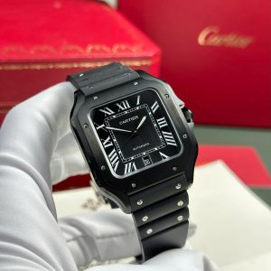 Cartier Santos Black Best Replica Watch Rubber Strap BV Factory 39 (2)