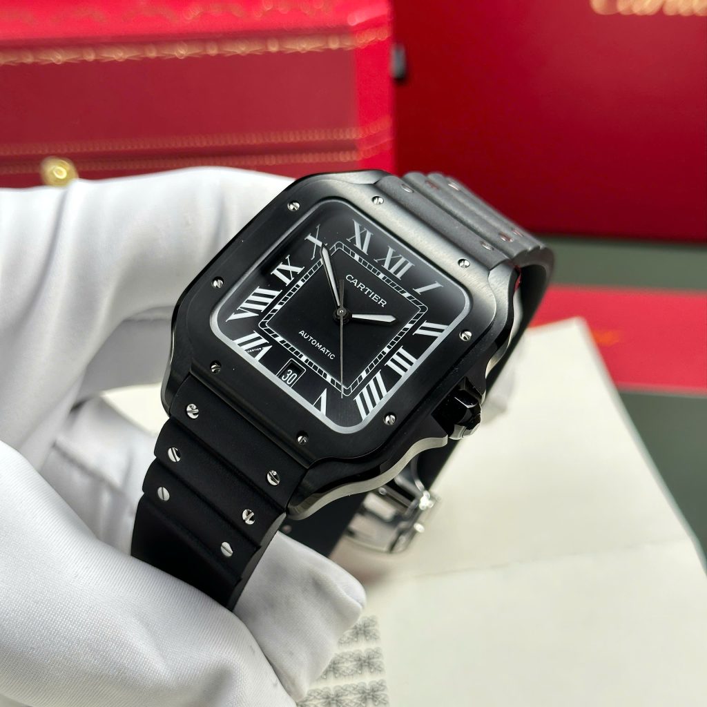 Cartier Santos Black Best Replica Watch Rubber Strap BV Factory 39 (2)